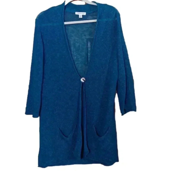 Coldwater Creek Teal 3/4 sleeve long sweater size L - Picture 1 of 7